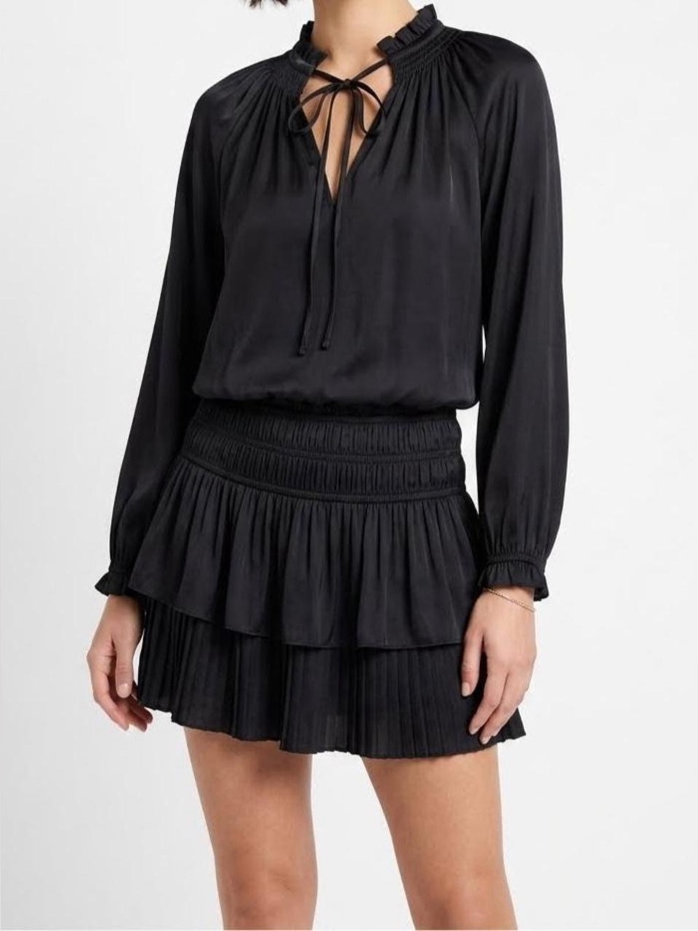 Mustard Seed Womens Satin Navy Tiered Ruffle Mini Dress.